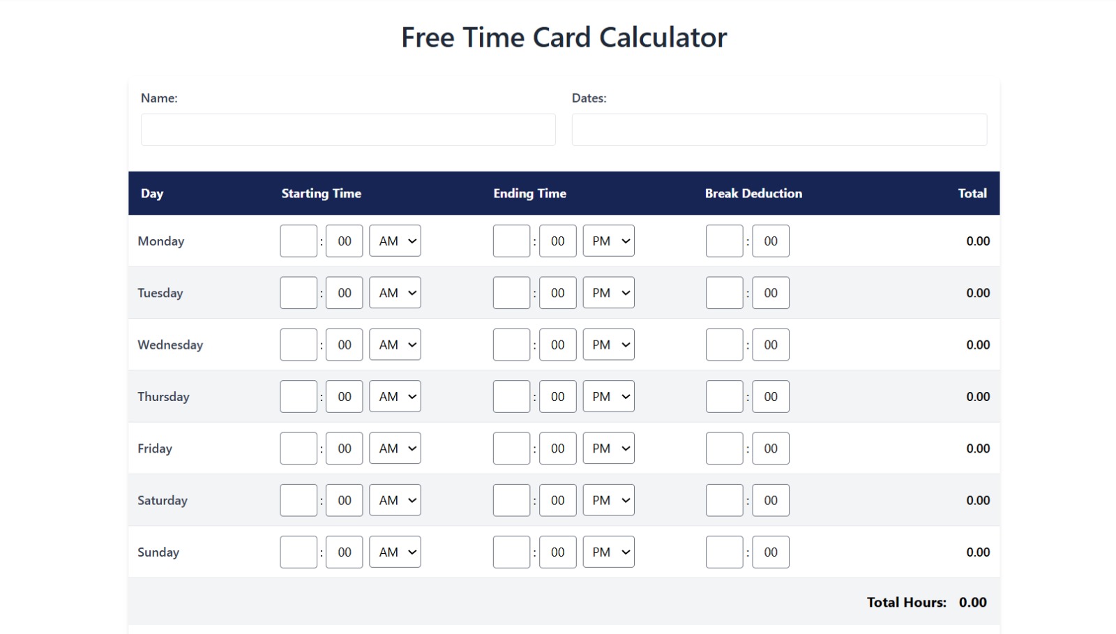 Show HN: I made a simple time card calculator